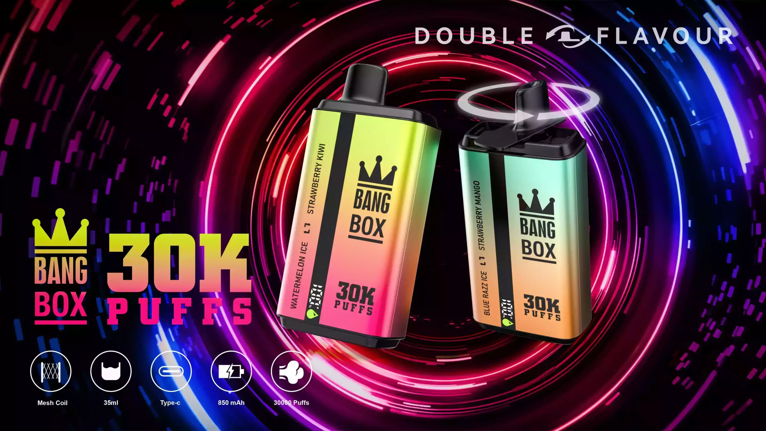 BANG BOX 30000 Puffs Double Flavor Disposable Vape Powerful Long-Lasting and Flavorful